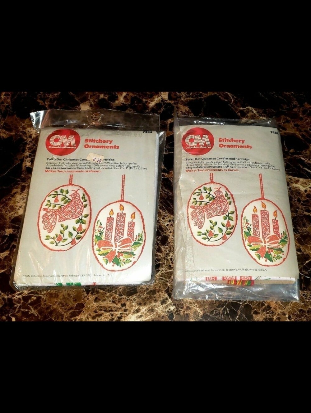 (2) Vintage Columbia Minerva Cross-Stitch Christmas Ornament Kits